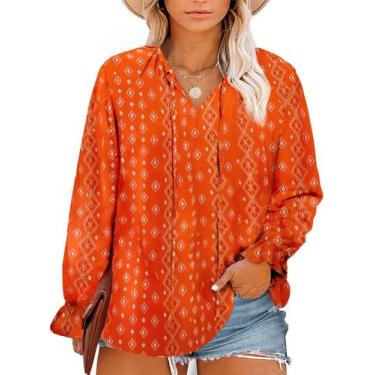 Imagem de Blusa feminina Eytino plus size com decote em V, manga comprida, chiff