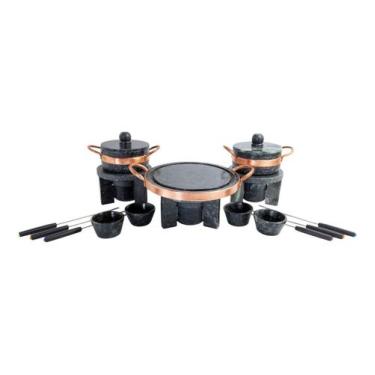 Imagem de Kit Fondue Pedra Sabão Completo 16 pçs - Chapa 23cm CURADO - So Jos
