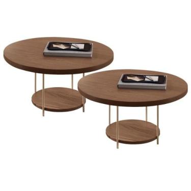 Imagem de Kit 02 Mesas De Centro Para Sala Redonda Tampo Mdf Pés Aço Allure B01 