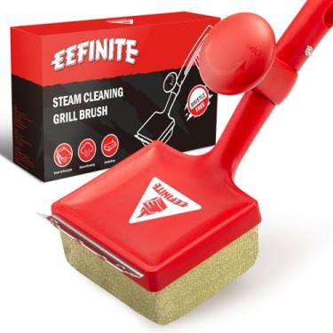 Imagem de Escova de grelha sem cerdas para churrasqueira ao ar livre, escova EEFINITE para churrasqueira a vapor com raspador, escova segura com cabo longo, escova de limpeza de cabeça de malha durável
