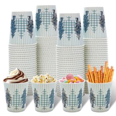 Imagem de Tamone PACOTE COM 100 Xícaras de Natal 255 g Copos de Café Descartáveis, Copos de Café à Prova de Vazamento, Copos de Papel de Árvore de Natal Azul para Café Frio/Quente Bebida Chocolate Cacau para
