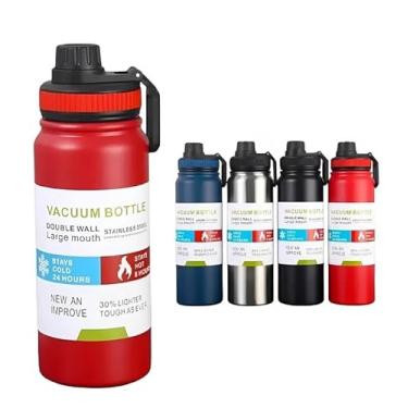 Imagem de Garrafa Térmica 800ml Inox Antivazamento | Parede Dupla Isolada | Alça Portátil, Boca Larga, Durável e Livre de BPA | Ideal para Academia, Trabalho e Viagens (Vermelho)