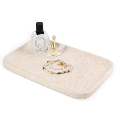 Imagem de Karibiber Bandeja de mármore natural, bandeja de banheiro de mármore/pedra de 30 cm, bandeja bege para decoração, suporte de joias de perfume, armazenamento/organizador para pia de cozinha
