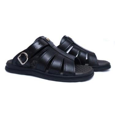 Imagem de chinela ortopédica masculina sandalia antistress anatomica de couro legitimo confortavel-Masculino