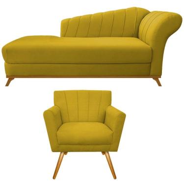 Imagem de Kit Diva Recamier Vanessa 185cm Lado Esquerdo E 01 Poltrona Laura Suede Amarelo