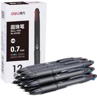 Imagem de Caneta Esferográfica Deli 4 Cores com GRIP 0,7MM Preta Caixa com 12