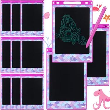 Imagem de Nezyo Pacote com 12 tabletes grandes de sereia, lembrancinhas de festa, LCD para crianças, 21 cm, com tema de sereia, apagável, reutilizável, blocos de desenho eletrônicos para artigos de aniversário