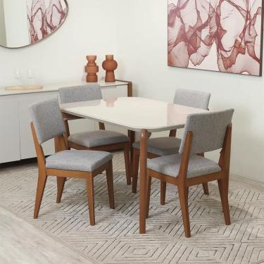 Imagem de Conjunto de Jantar Mesa Retangular com Vidro Donatella com 4 Cadeiras Ella - Natural c/ Cinza