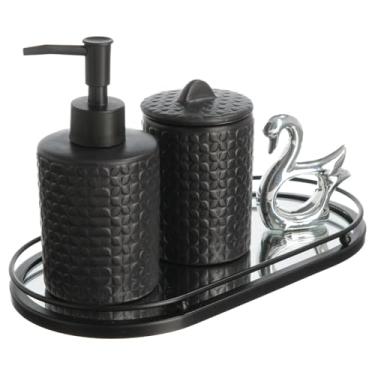Imagem de Jogo De Banheiro Lavabo Dispenser Líquido Bandeja Cisne Pia (Preto)