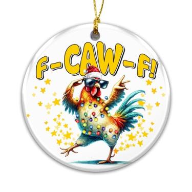 Imagem de Enfeites engraçados de Natal de galinha – Ornamento de galo F-CAW-F 2025 com chapéu de Papai Noel e luzes – Decoração hilária de feriado de animais de fazenda – Presente mordaça, elefante branco