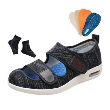 Imagem de Calçado Masculino Ortopédico Ajustável De Malha Oca Respirável Para Edema Diabético, Calçado Confortável E Extra Largo Cirurgia Recuperação De Edemas E Artrite, Para Idosos, Inchados(Black Gray,44 EU)