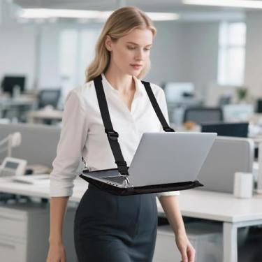 Imagem de Suporte Portátil para Portátil para Utilização em Caminhadas, Ajustável e Vestível com Pegas Ergonómicas Tablets e Leitores Digitais Até 40,6 cm Ideal Trabalho Ao Ar Livre