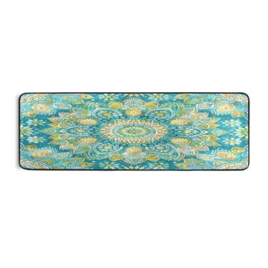 Imagem de Qilmy Tapete de corredor mandala cor turquesa 183 x 61 cm, antiderrapante, antifadiga, confortável, tapetes longos, para quarto, sala de estar, banheiro, corredores, entrywa191