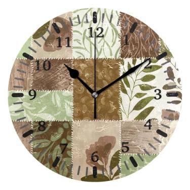 Imagem de CEBUGI Relógio de parede com folhas florais abstratas, operado por bateria, relógios de parede silenciosos sem tique-taque para cozinha, banheiro, quarto, escritório, decoração 25,4 cm