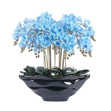 Imagem de Flor artificial em vaso grande Phalaenopsis orquídea artificial, flor falsa Phalaenopsis conjunto de plantas em vaso para decoração de casa ornamento