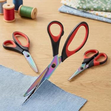 Imagem de Tesoura de alfaiate com lâminas afiadas revestidas de titânio 3 peças, tesouras de tecido multiuso com alças de borracha macia, tesoura de costura profissional para artesanato, escritório e escola