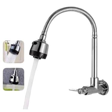 Imagem de Torneira Gourmet de Parede Inox com Chuveiro 360°, Inox Prata, Luxo para Cozinha, Alta Pressão, Giratória, Econômica, Design Moderno