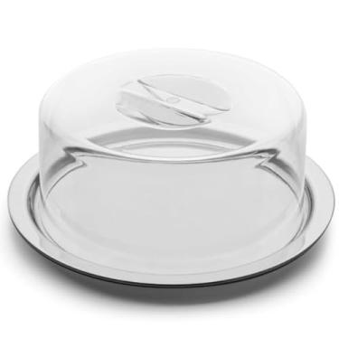 Imagem de Porta Queijo Bolo Pão com Tampa Acrílica Transparente e Prato Inox, 24cm Diâmetro, 9cm Altura