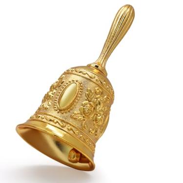 Imagem de Murtenze Sino de mão, sino de metal vintage para serviço de jantar para cabeceira, jantar, casamento, idosos (ouro)