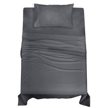 Imagem de ROYALE LINENS Jogo de lençol solteiro 100% algodão orgânico - tecido percal - Conjunto de 3 peças - 1 lençol de cima, 1 lençol com elástico profundo e 1 fronha - Lençóis de cama cinza - Sábanas Twin