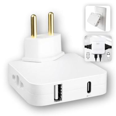 Imagem de Adaptador de Tomada Benjamin Articulado com USB-C Bivolt – 1 Porta USB-C + 2 Tomadas Padrão – Conecta até 4 Dispositivos – Compacto, Seguro e Moderno - Suporta Até 10A, Compatível Até 220V