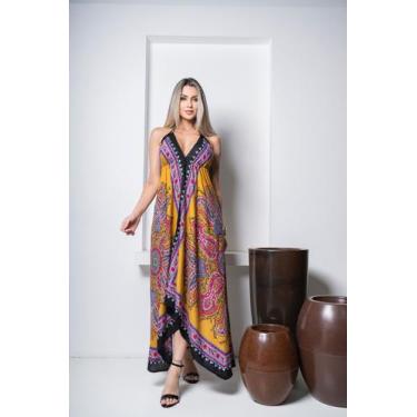 Imagem de Vestido Indiano Lenço Pontas Mandala Coloridos Cor:AmareloTamanho:Unic