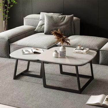 Imagem de Mesa de centro para sala de estar, conjunto de mesa de café, mesa de centro quadrada de mármore, mesa lateral de sofá, mesa lateral para sala de estar, mesa central simples moderna (ardósia preta e