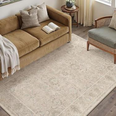 Imagem de HUGEAR Tapetes de área laváveis à máquina vintage bege - neutro, antiderrapante, resistente a manchas, tapete estético para crianças e animais de estimação, para sala de estar, cozinha, sala de jantar