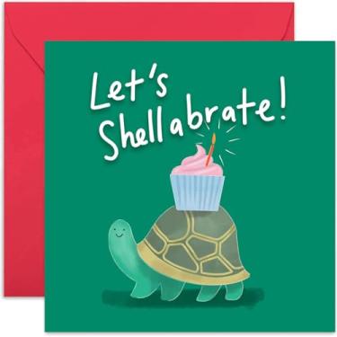 Imagem de Cartão de aniversário Old English Co. Let's Shellabrate Tartaruga - Cartão de comemoração engraçado animal trocadilho celebração ele ou ela | Passed Exam, Test, New Job, New House | Em branco dentro e