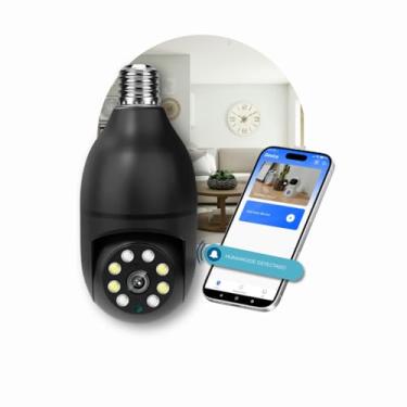Imagem de Câmera de Segurança Preta, Bocal, Lâmpada, IP WiFi 360º, Visão Noturna, Sensor Movimento, Com Áudio, Areas Externas e Internas, Camera para Celular