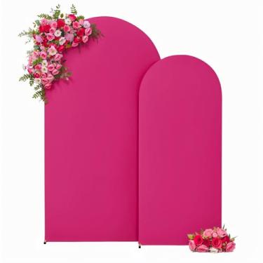 Imagem de Conjunto de 2 capas de arco rosa choque com arco de balão para festa de aniversário, capas elásticas de arco rosa para casamento, 7,2 m e 1,8 m, elastano para banquete, formatura, chá de bebê, pano de