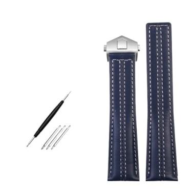 Imagem de IRFKR Pulseira de couro genuíno para TAG Heuer Carrera Edition Heuer Couro de vaca Monaco Heritage 6 acessórios de 22 mm (azul-prata)