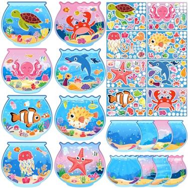 Imagem de 80UncleKimby 32pcs Summer Activities Crafts- Pink Under The Sea Ocean Animal Stickers Kits Bulk, Make Your Own Scene Art DIY for Party Games