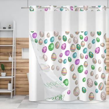 Imagem de Baocicco Cortina de chuveiro Happy Eggs sem gancho com forro de tecido de encaixe, ovos coloridos, primavera, Páscoa, férias, Famrhouse, camada dupla, conjunto de cortina de chuveiro e forro à prova