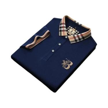 Imagem de Camisa Polo De Luxo Masculina De Verão Com Bordado Em Xadrez, Manga Cu