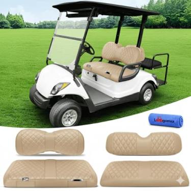 Imagem de LEAPGOMAX 4 peças de capas de assento de carrinho de golfe conjunto dianteiro e traseiro adequado para Yamaha Drive G29 e Drive 2 OEM assento padrão couro grosso personalizado diamante confortável