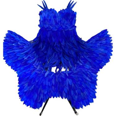 Imagem de Earthradius Women Sexy Strapless Feather costume Hot dance party underwear night show performance model catwalk suit (Blue, S)