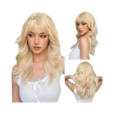 Imagem de Peruca Ombre Loira Curta Ondulada Cosplay Lolita Com Franja, Cabelo Si