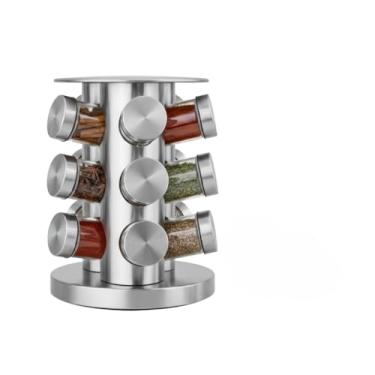Imagem de Porta Tempero Giratório Inox 12/16 / 20 Potes Vidro - Organizador Temperos Porta Condimentos Suporte Premium (12)