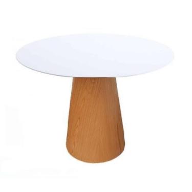 Imagem de Mesa de Jantar Cone 124 cm Base Madeira Freijó Tampo Laca Branca - Per