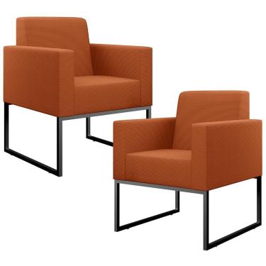 Imagem de Kit 02 Poltronas Decorativas Sala Base Fixa Metal Helô L02 Tecido Terracota