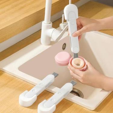 Imagem de 1 escova de copo branco, alça longa para copo de água, garrafa multifuncional três em um, escova de limpeza doméstica