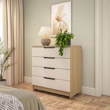 Imagem de Cômoda 5 Gavetas 100% Mdf Barcelona Off White/Carvalho