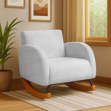 Imagem de Poltrona Com Base Balanço Em Tecido Linho Cindy – Lucadi Rústico Grígio