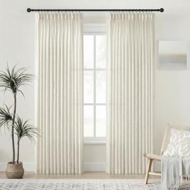 Imagem de PANGSINNE Cortina plissada de 203 cm - 2 painéis, cortinas de linho semitransparentes com ganchos para sala de estar, quarto, tratamento de janela boho texturizado natural para filtragem de luz, 102 x
