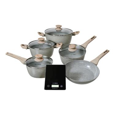 Imagem de Conjunto Panelas 5 Peças Cerâmica Balança Digital Cappuccino Neuhaus