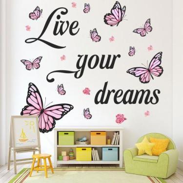 Imagem de Adesivos de parede Live Your Dreams em aquarela rosa borboleta - yiwei