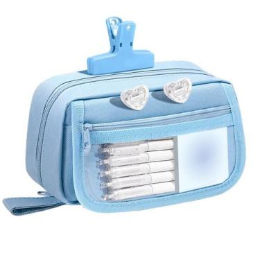 Imagem de Estojo para lápis, bolsa de caneta de lona de grande capacidade azul p