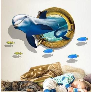 Imagem de Adesivos de parede 3D Dolphin Ocean Animal PVC 60x90cm - yiweisai