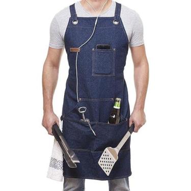 Imagem de Avental jeans para homens e mulheres ajustável com bolsos - Yiweisai